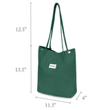 Wrapables Corduroy Tote Bag, Casual Everyday Shoulder Handbag, Forest Green
