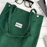 Wrapables Corduroy Tote Bag, Casual Everyday Shoulder Handbag, Forest Green