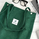 Wrapables Corduroy Tote Bag, Casual Everyday Shoulder Handbag, Forest Green