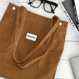 Wrapables Corduroy Tote Bag, Casual Everyday Shoulder Handbag, 2pc Black/Brown