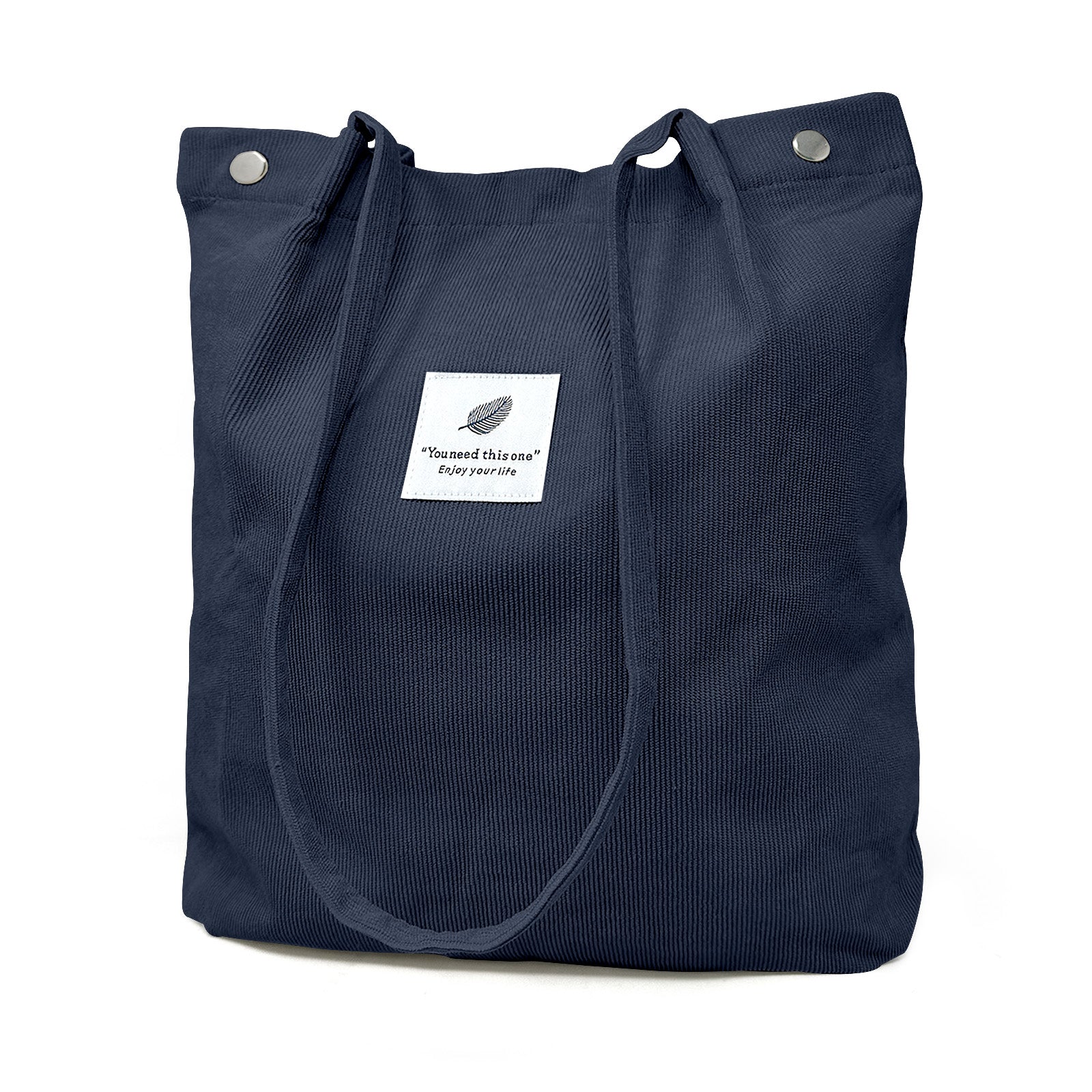 Wrapables Corduroy Tote Bag, Casual Everyday Shoulder Handbag, Navy