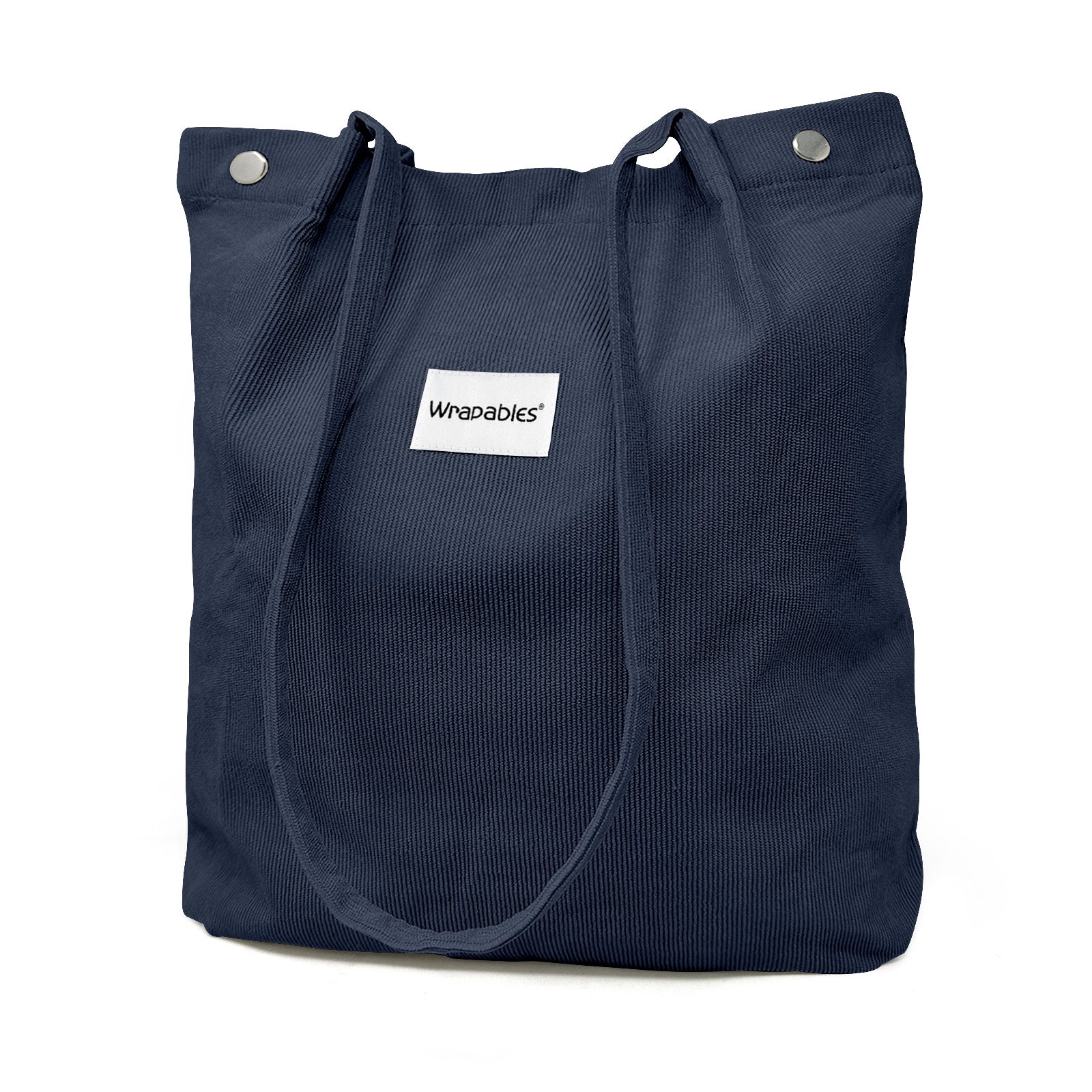 Wrapables Corduroy Tote Bag, Casual Everyday Shoulder Handbag, Navy