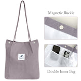 Wrapables Corduroy Tote Bag, Casual Everyday Shoulder Handbag, Lavender