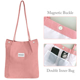 Wrapables Corduroy Tote Bag, Casual Everyday Shoulder Handbag, 2pc Pink/Purple