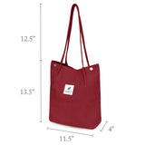 Wrapables Corduroy Tote Bag, Casual Everyday Shoulder Handbag, Red