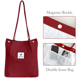 Wrapables Corduroy Tote Bag, Casual Everyday Shoulder Handbag, Red