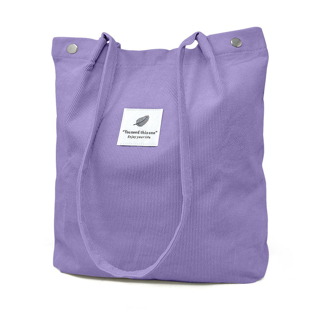 Wrapables Corduroy Tote Bag, Casual Everyday Shoulder Handbag, Purple