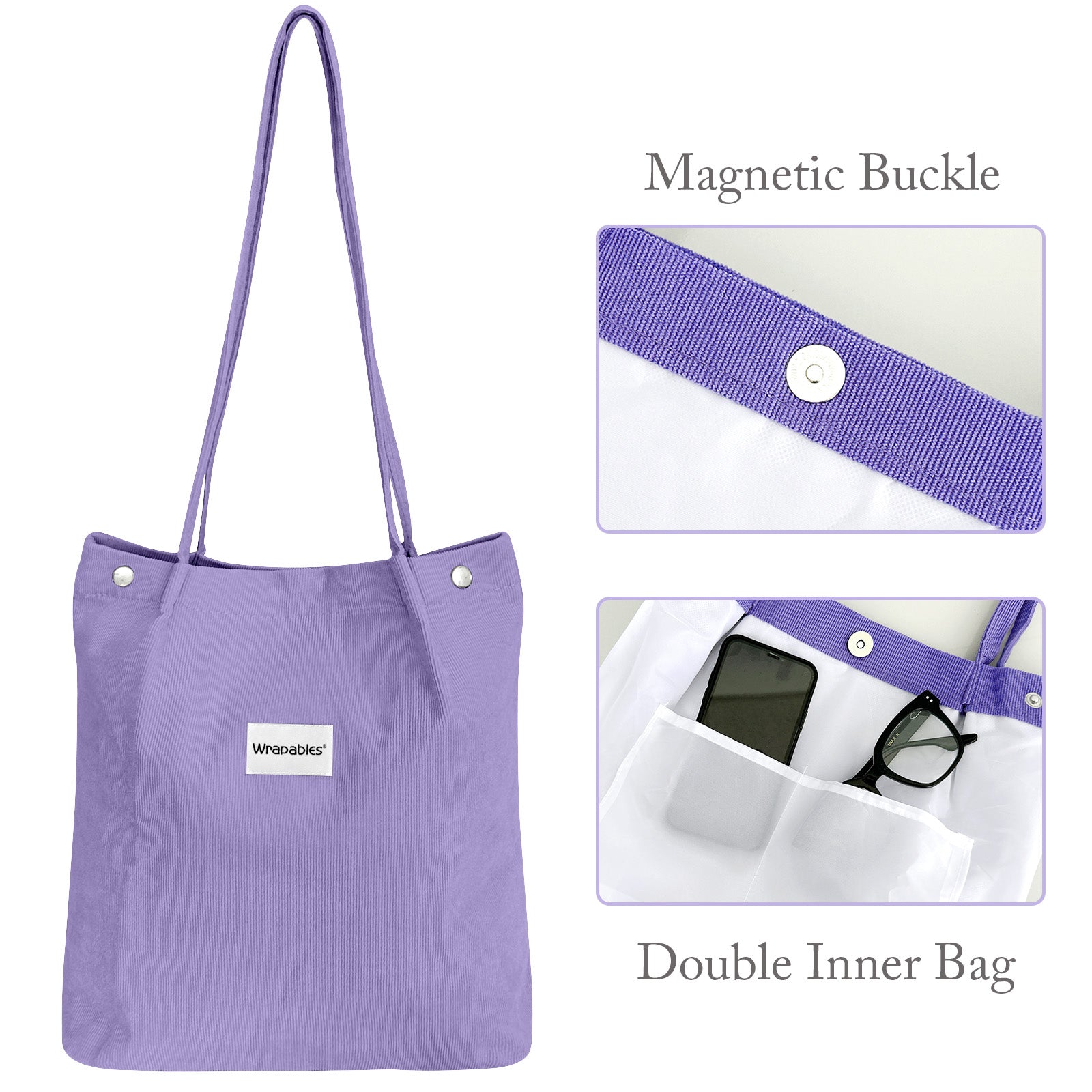Wrapables Corduroy Tote Bag, Casual Everyday Shoulder Handbag