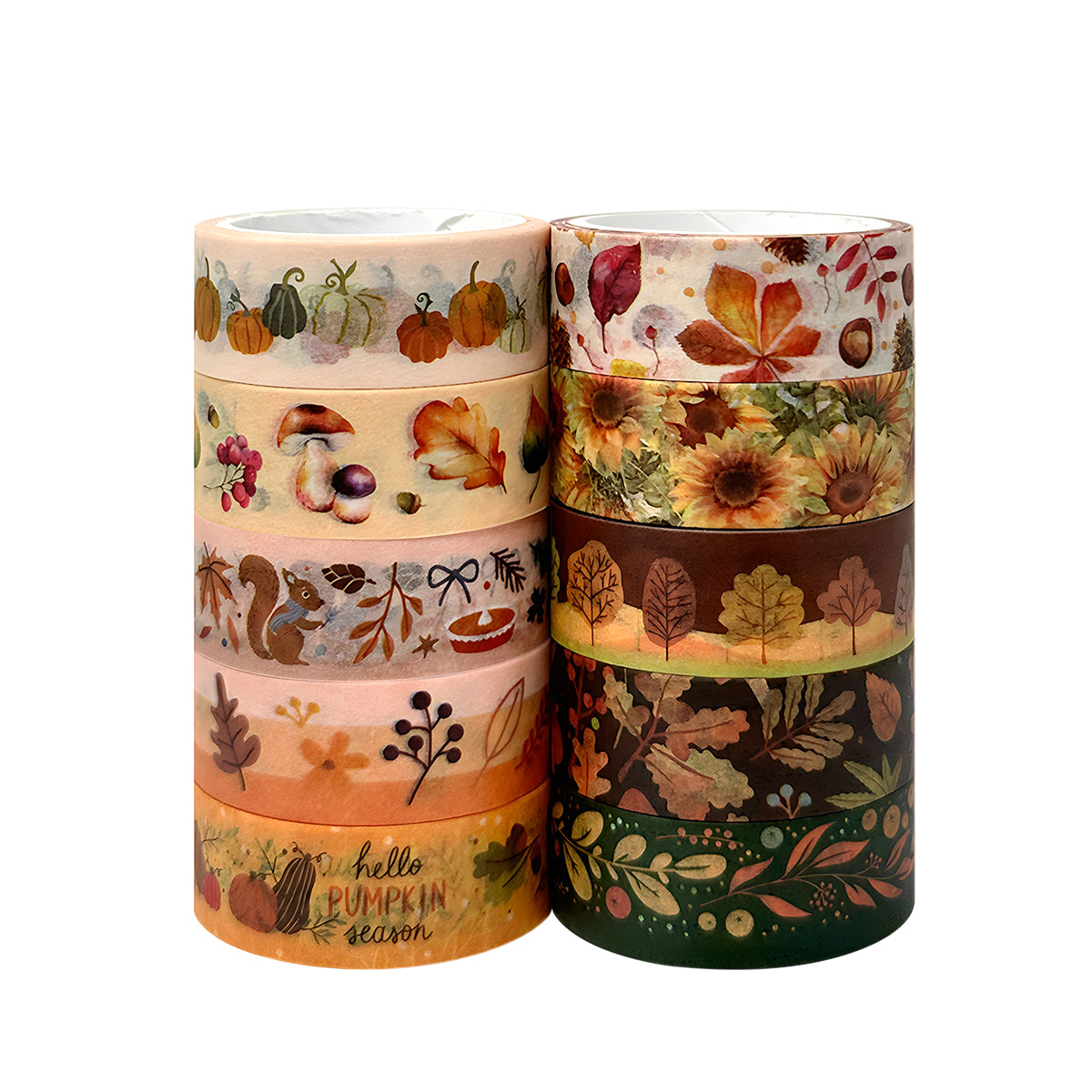 Wrapables 3 Rolls Decorative Washi Tape Stickers for Scrapbooking, Stationery, Diary, Card Making (300 Pcs) Mushrooms, Bunnies, Autumn