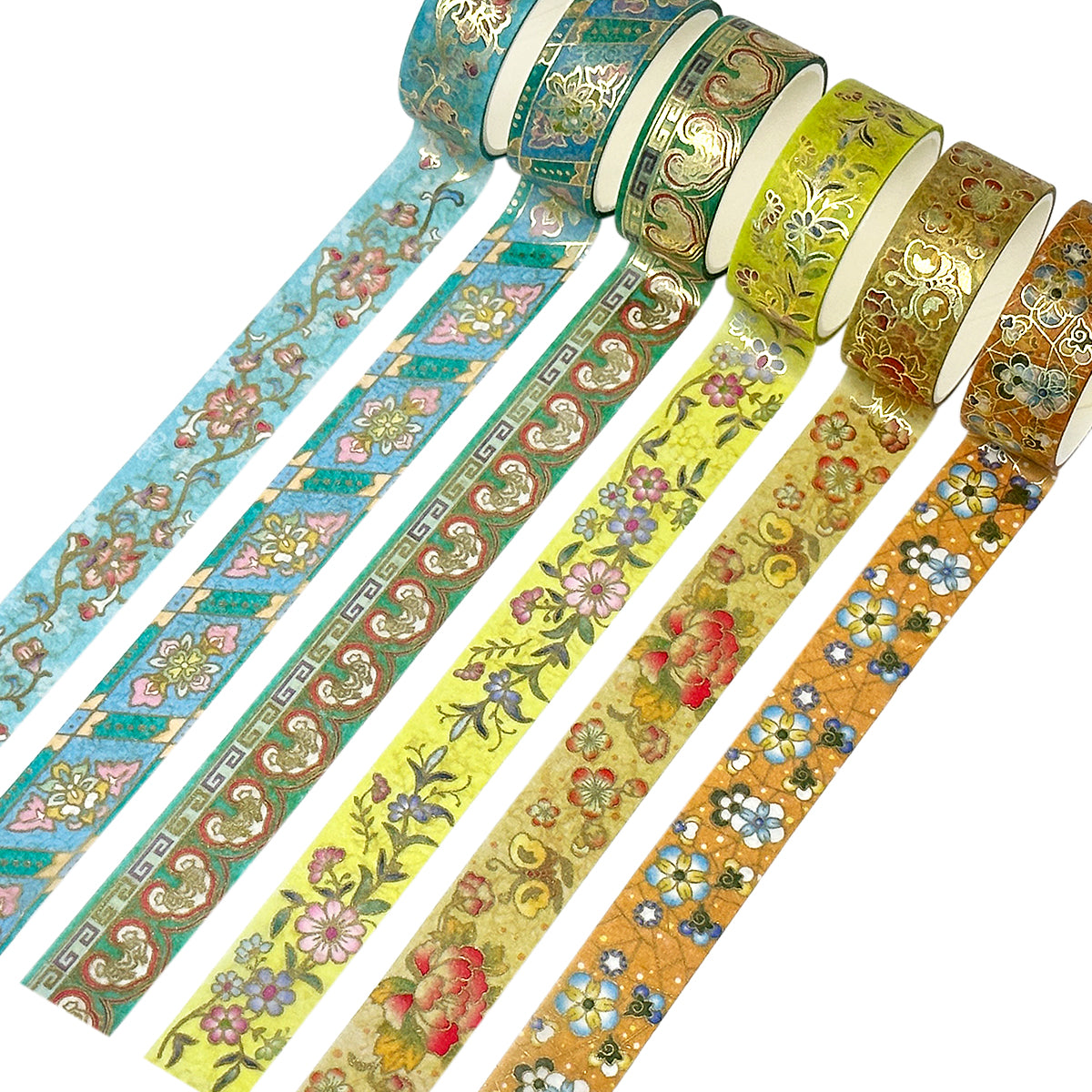 Wrapables Elegant Gold Foil Washi Tape Box Set for Arts & Crafts, Scrapbooking, Stationery, Diary (12 Rolls) Romantic Floral