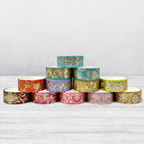 Wrapables Elegant Gold Foil Washi Tape Box Set for Arts & Crafts, Scrapbooking, Stationery, Diary (12 Rolls), Playful Florets