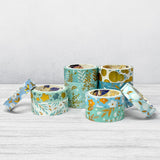 Wrapables Decorative Gold Foil Washi Tape Box Set for Arts & Crafts, Scrapbooking, Stationery, Diary (10 Rolls), Blue Green Bloom