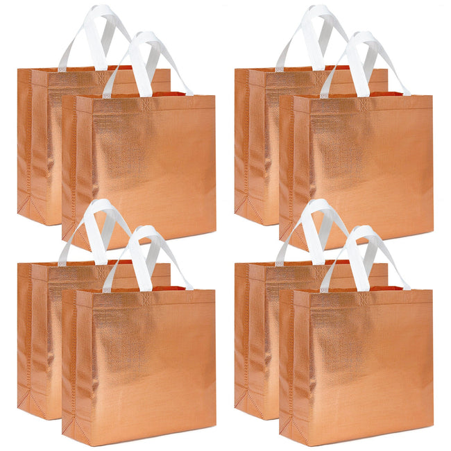 Wrapables Glossy Non-Woven Reusable Gift Bags with Handles for Weddings, Bridal Showers, Parties (Set of 8), Rose Gold