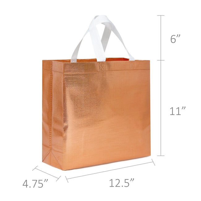 Wrapables Glossy Non-Woven Reusable Gift Bags with Handles for Weddings, Bridal Showers, Parties (Set of 8), Rose Gold