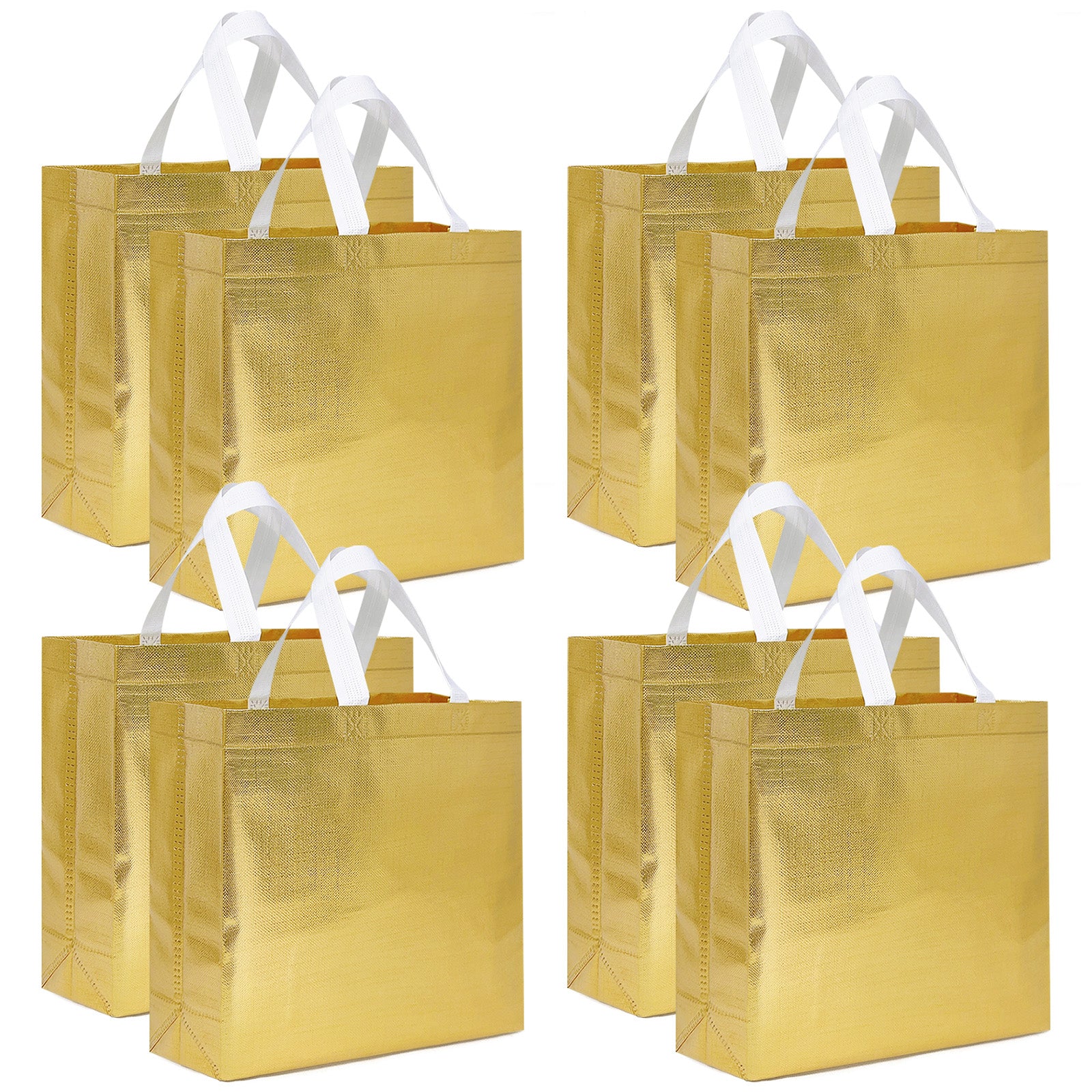 Wrapables Glossy Non-Woven Reusable Gift Bags with Handles for Weddings, Bridal Showers, Parties (Set of 8) Gold