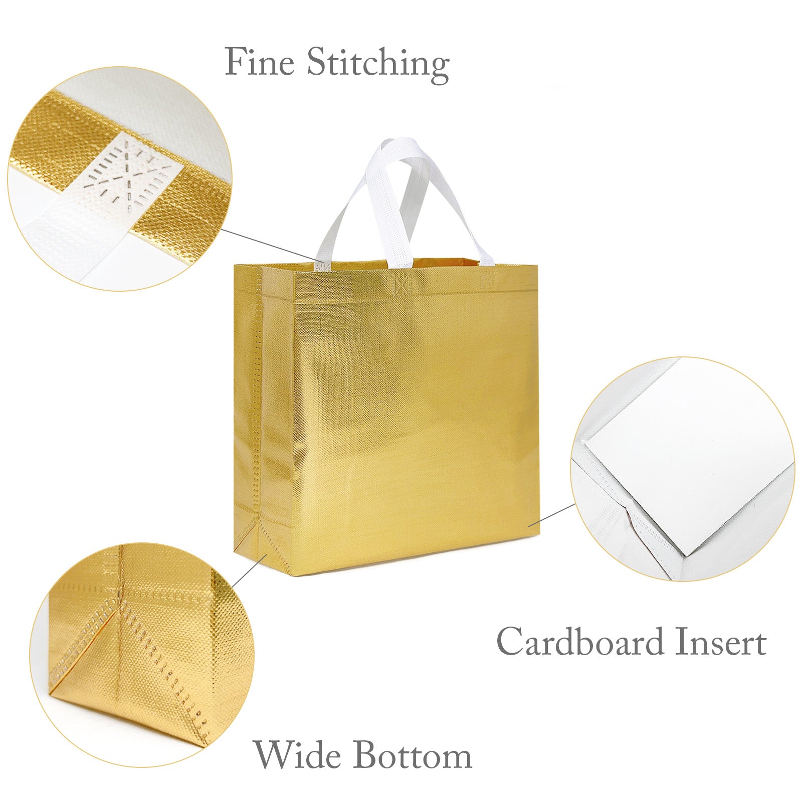 Set Of 5 Glossy Reusable Gift Bags – Rose Gold, Non-Woven, Waterproof, 12.7x11.1x4.7 Inches, With Handles