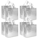 Wrapables Glossy Non-Woven Reusable Gift Bags with Handles for Weddings, Bridal Showers, Parties (Set of 8), Silver