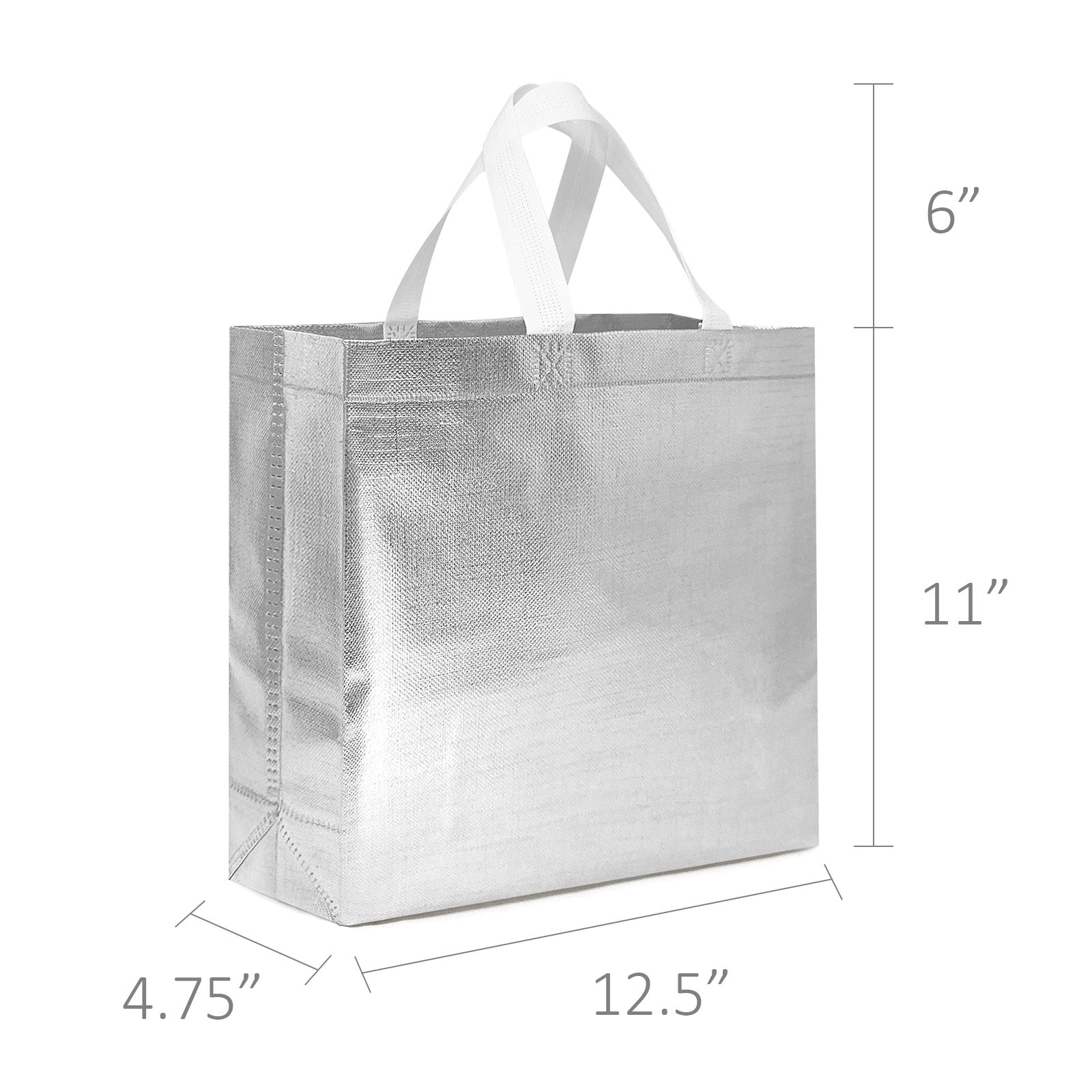 Wrapables Glossy Non-Woven Reusable Gift Bags with Handles for Weddings, Bridal Showers, Parties (Set of 8), Silver