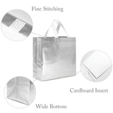 Wrapables Glossy Non-Woven Reusable Gift Bags with Handles for Weddings, Bridal Showers, Parties (Set of 8), Silver