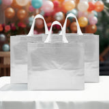 Wrapables Glossy Non-Woven Reusable Gift Bags with Handles for Weddings, Bridal Showers, Parties (Set of 8), Silver