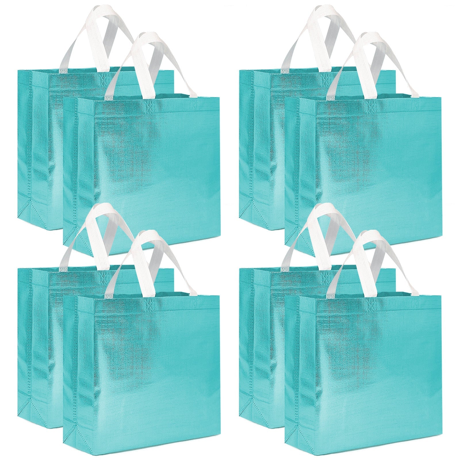 Wrapables Glossy Non-Woven Reusable Gift Bags with Handles for Weddings, Bridal Showers, Parties (Set of 8), Blue