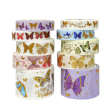 Wrapables Decorative Gold Foil Washi Tape Box Set for Arts & Crafts, Scrapbooking, Stationery, Diary (10 Rolls), Butterflies