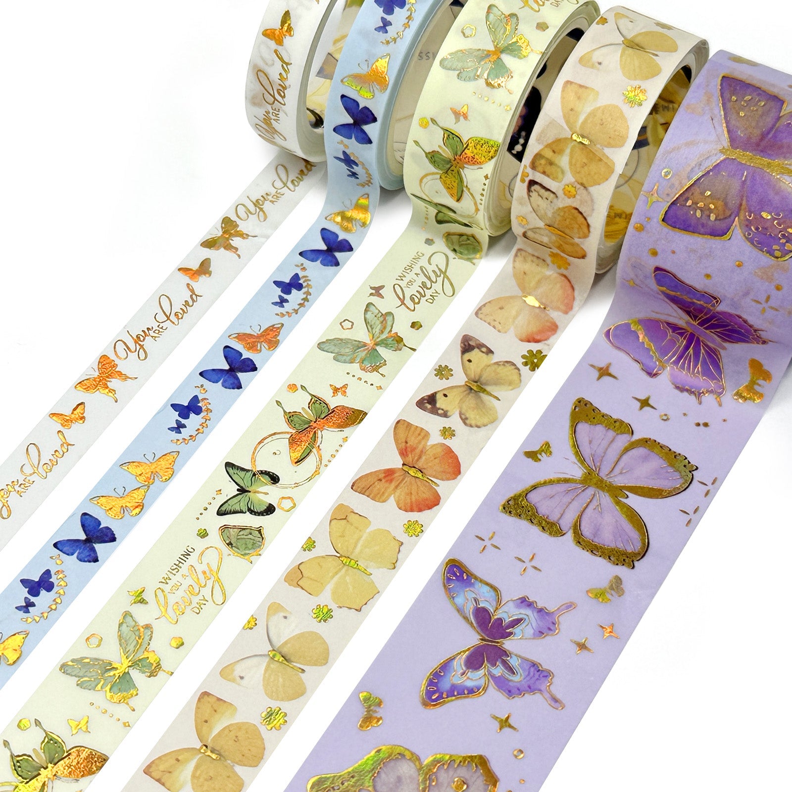 Wrapables Decorative Gold Foil Washi Tape Box Set for Arts & Crafts, Scrapbooking, Stationery, Diary (10 Rolls), Butterflies