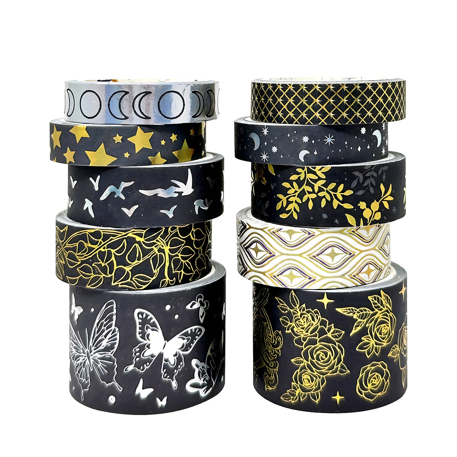 Wrapables Nature Metallic Foil Washi Tape Set for Scrapbooking, Stationery, Diary, Card Making, (8 Rolls), Cool Blue Floral