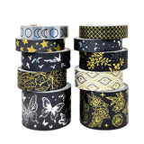 Wrapables Decorative Gold Foil Washi Tape Box Set for Arts & Crafts, Scrapbooking, Stationery, Diary (10 Rolls), Midnight