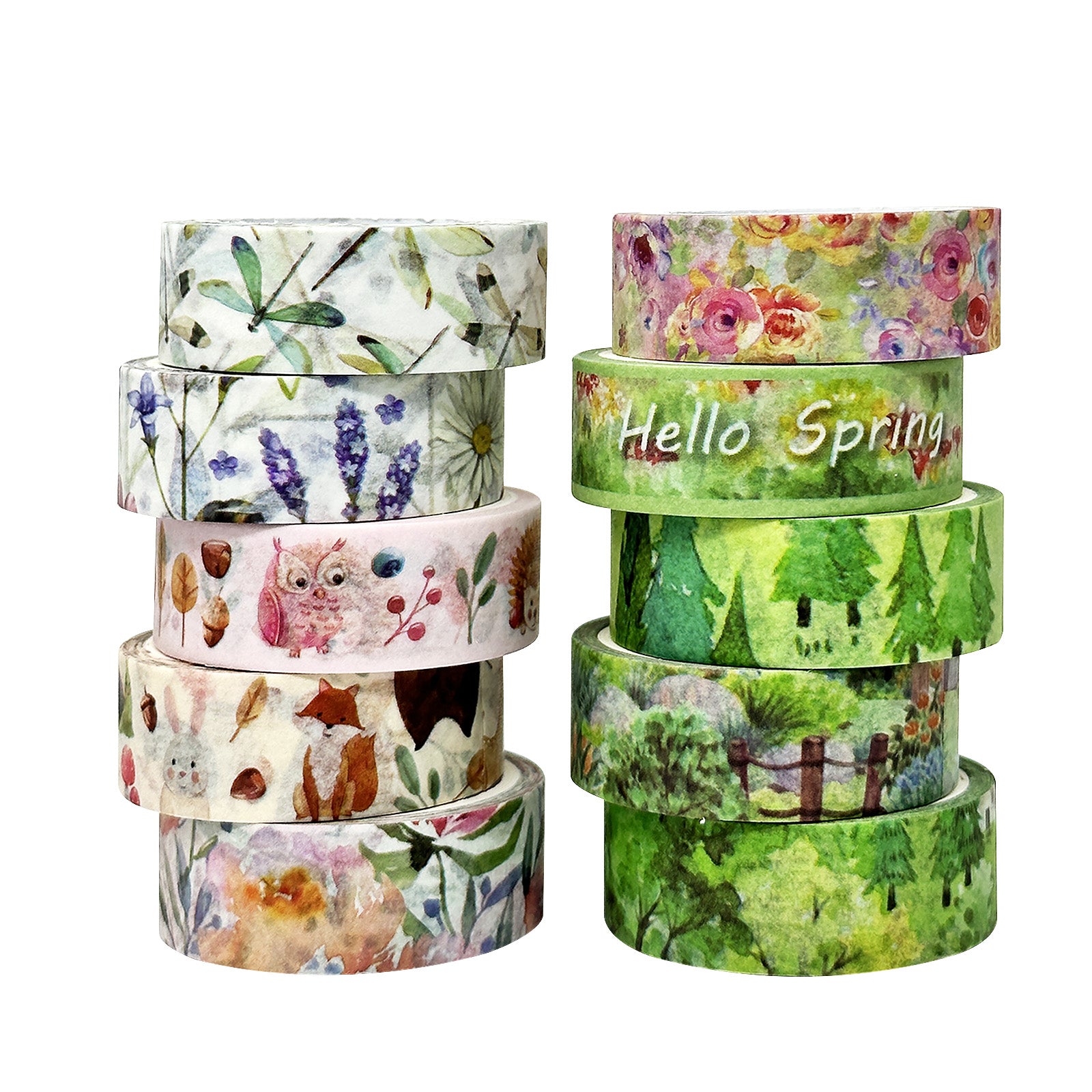 Wrapables Decorative Washi Tape for Scrapbooking, Stationery, Diary, Card Making (10 Rolls), Hello Spring
