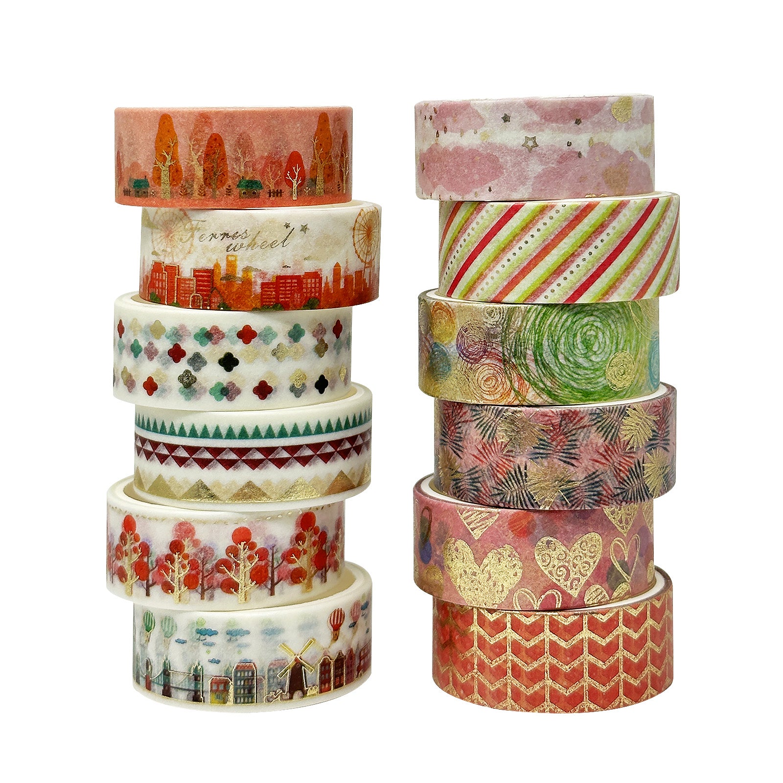 Wrapables Decorative Washi Tape Box Set for DIY Arts & Crafts,  Scrapbooking, Diary, Stationery, Card-Making, Gift Wrapping (12 Rolls), Pink