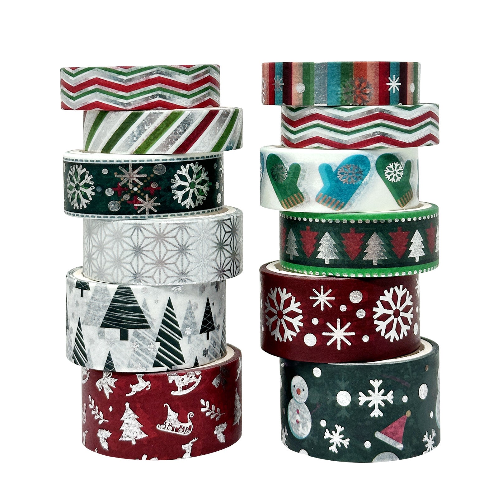 Wrapables Winter Season Washi Set for Arts & Crafts, Scrapbooking, Stationery, Diary 12pc Festive Cheer