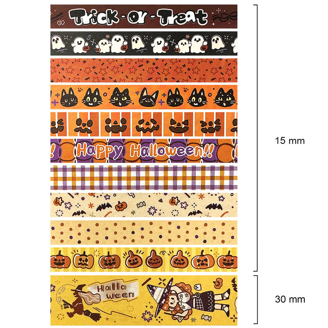 Wrapables Halloween Washi Tape for Scrapbooking, Stationery, Diary, Card Making, 11pc Trick or Treat