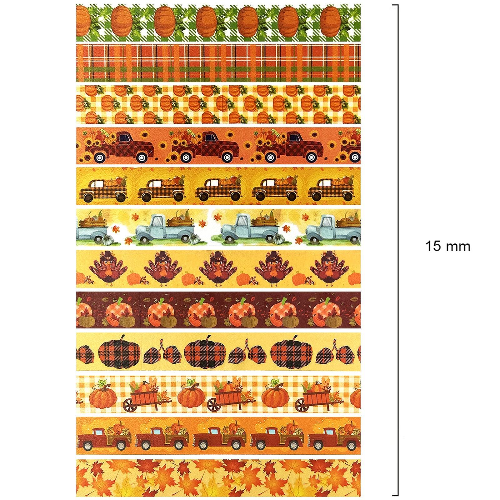 Wrapables Decorative Washi Tape for Scrapbooking, Stationery, Diary, Card Making, (12 Rolls) Pumpkin Fun