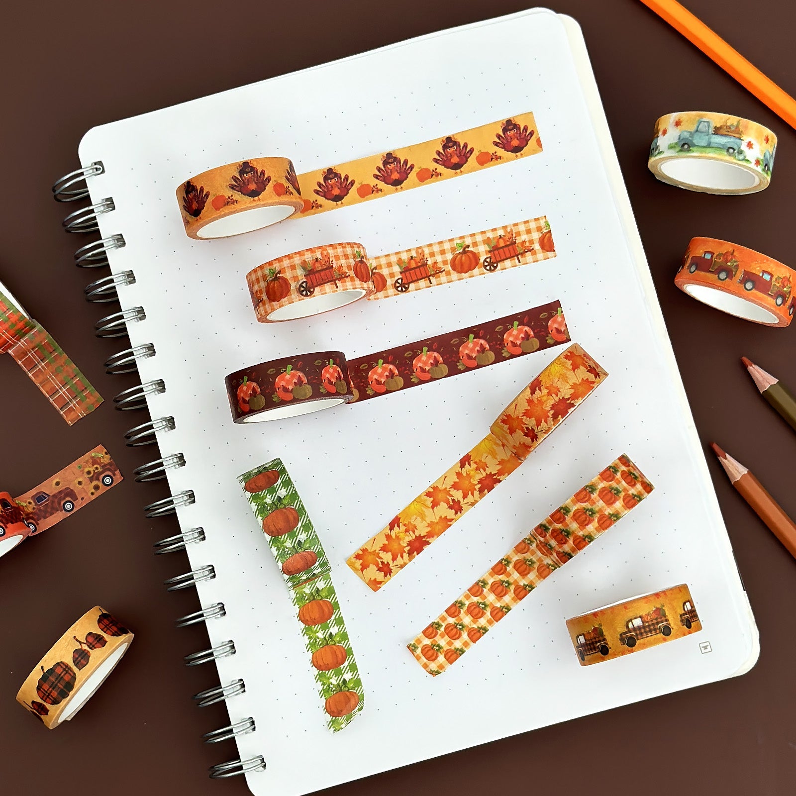 Wrapables Decorative Washi Tape for Scrapbooking, Stationery, Diary, Card Making, (12 Rolls) Pumpkin Fun