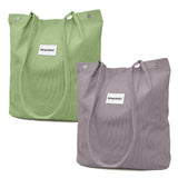 Wrapables Corduroy Tote Bag, Casual Everyday Shoulder Handbag, 2pc LtGreen/Lavender