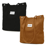 Wrapables Corduroy Tote Bag, Casual Everyday Shoulder Handbag, 2pc Black/Brown