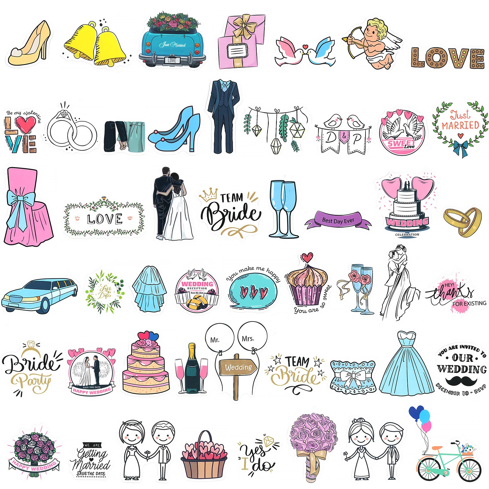 Wrapables Waterproof Vinyl Stickers for Water Bottles, Laptop, Phones, Skateboards, Decals for Teens 100pcs Wedding
