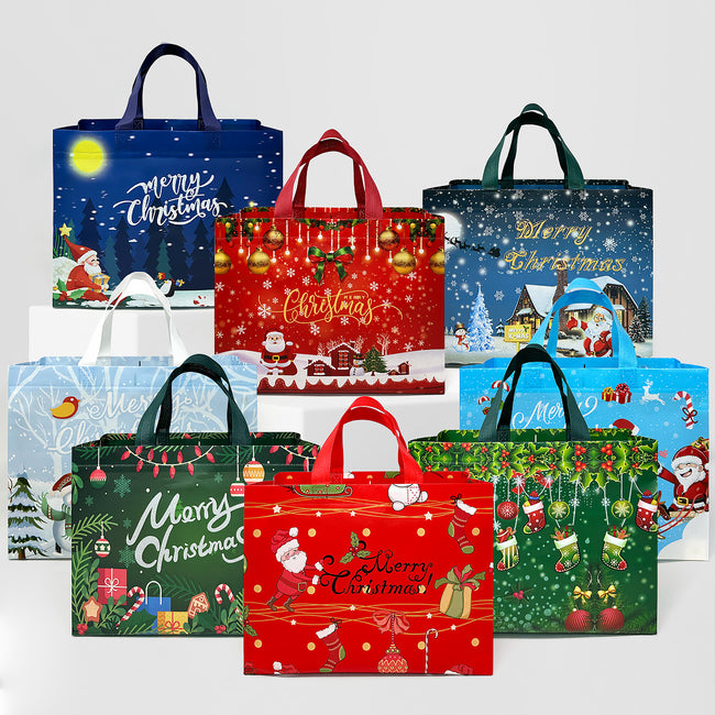 Wrapables Christmas Gift Bags with Handles, Non-Woven Reusable  Holiday Totes for Gift Wrap, Parties, Favors and Treats (Set of 8), Blue Night