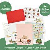 Wrapables Blank Gold Foil Christmas Greeting Cards with Envelopes & Stickers for Holidays, Friends, Family (Set of 24)
