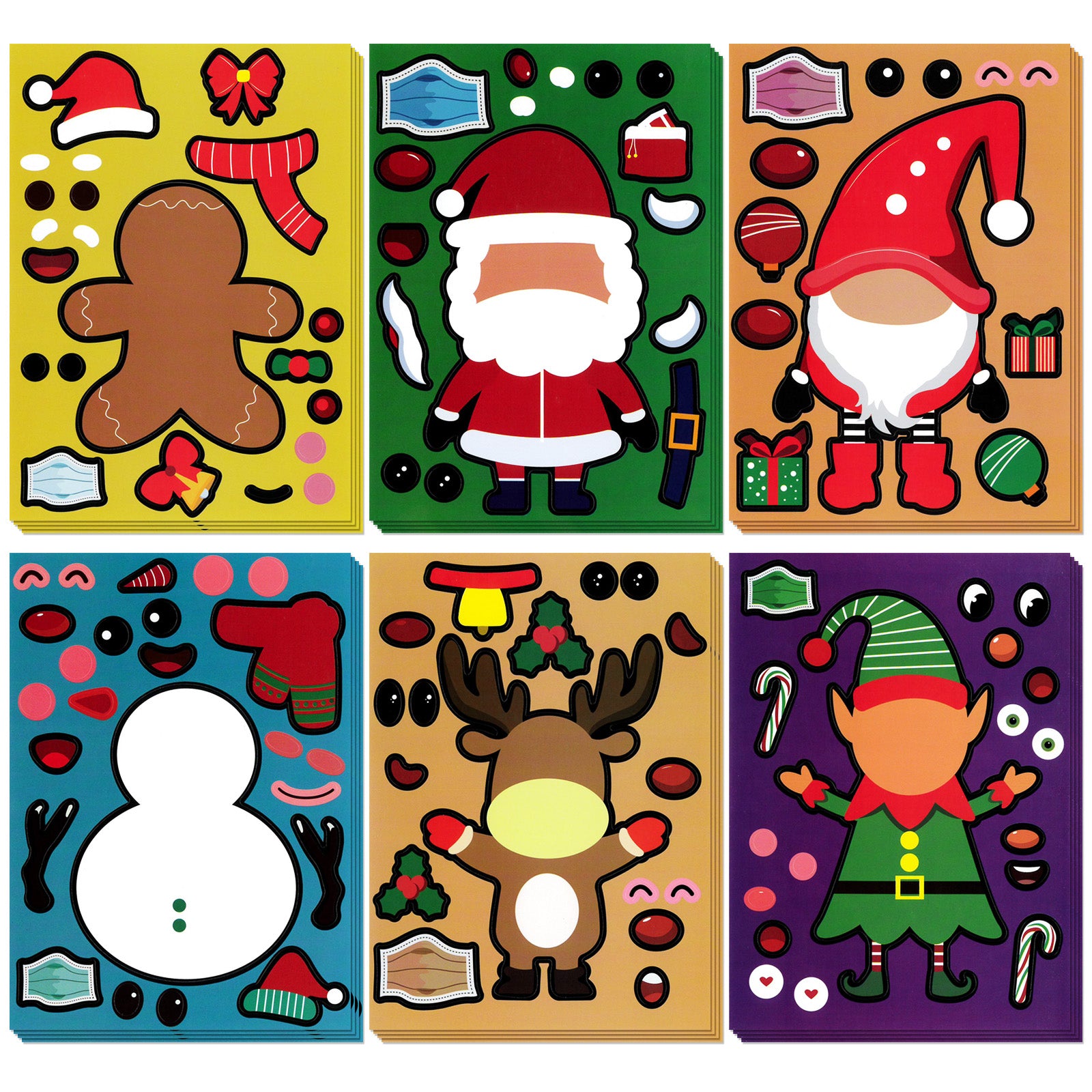 Wrapables Make Your Own Christmas Stickers, DIY Make A Face Sticker Sheets, Holiday Crafts and Activities, Party Favors (24 Sheets) Xmas Friends