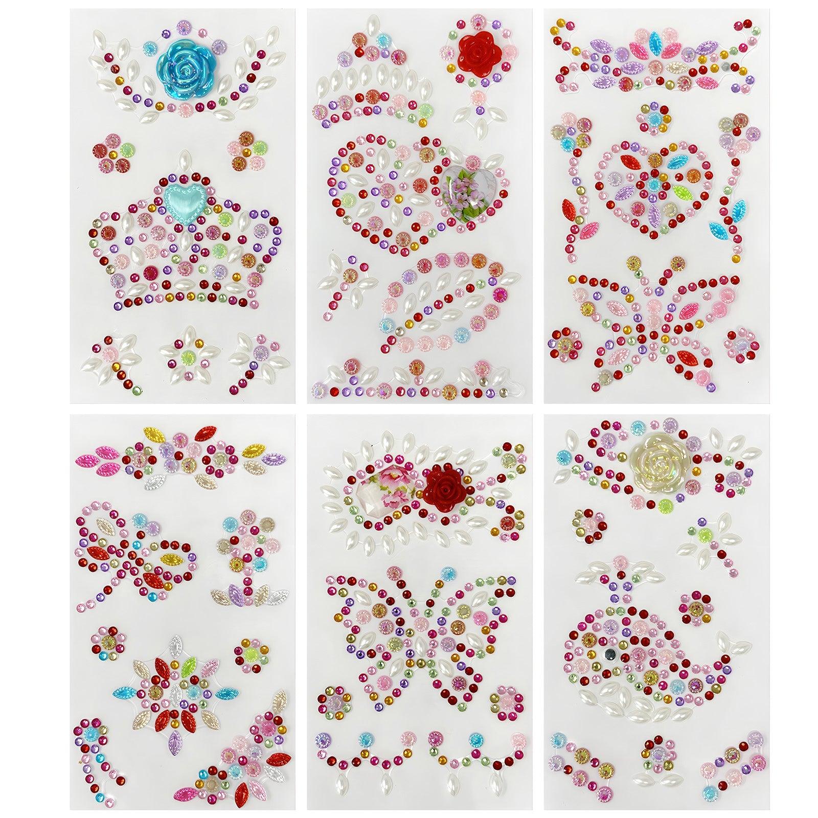 Wrapables Crystal Rhinestone Gem Stickers for DIY Arts & Crafts, Smartphones, Water Bottles, Sunglass Cases (Set of 6), Floral and Crown