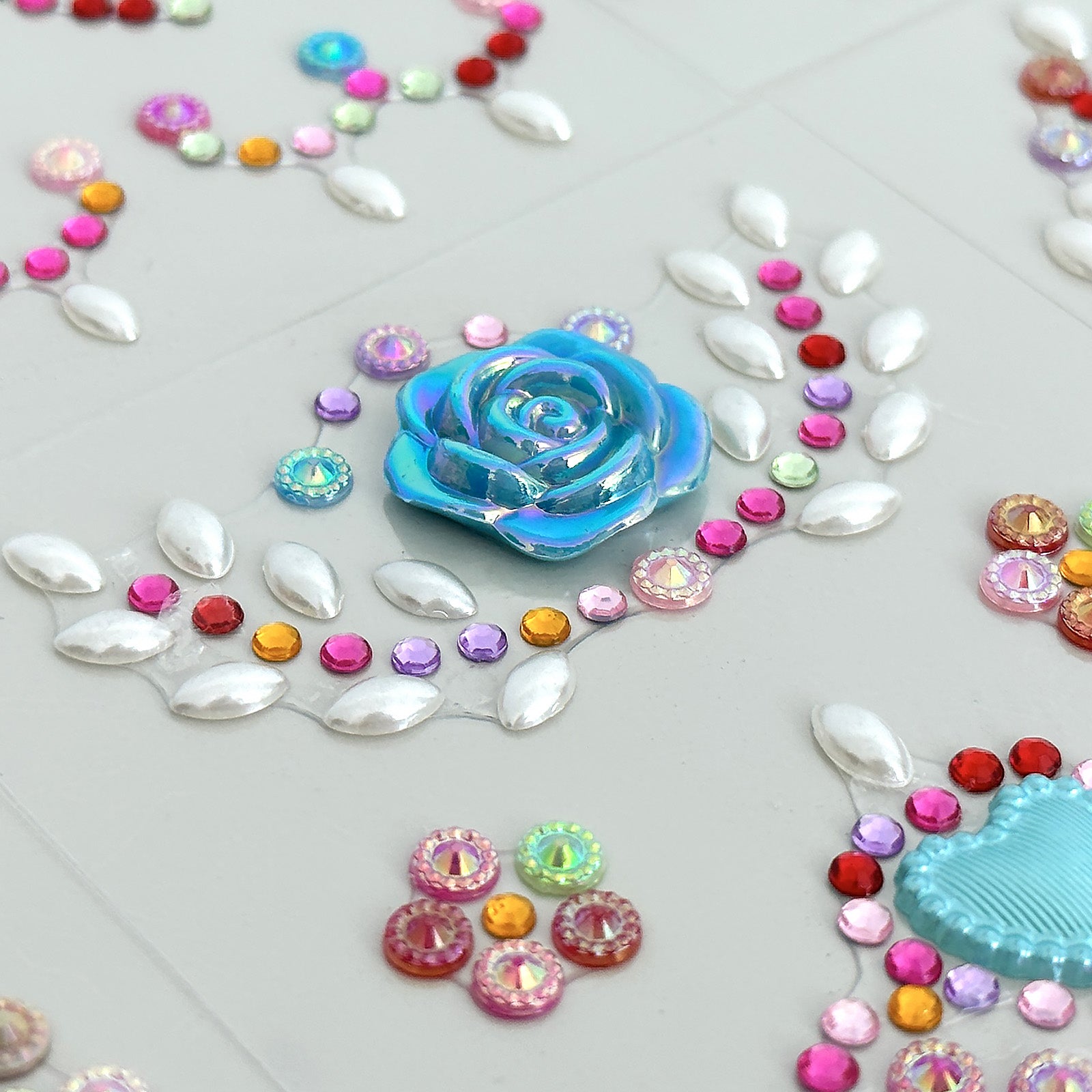 Wrapables Acrylic Self Adhesive Crystal Rhinestone Gem Stickers, Flowers  Pink Blue Green