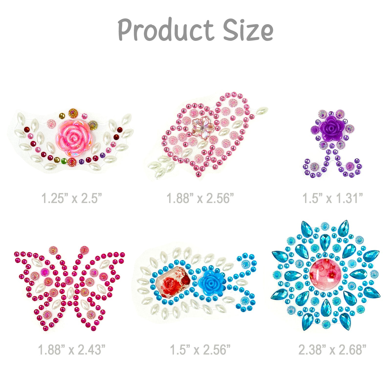 Wrapables Crystal Rhinestone Gem Stickers for DIY Arts & Crafts, Smartphones, Water Bottles, Sunglass Cases (Set of 6), Multicolor