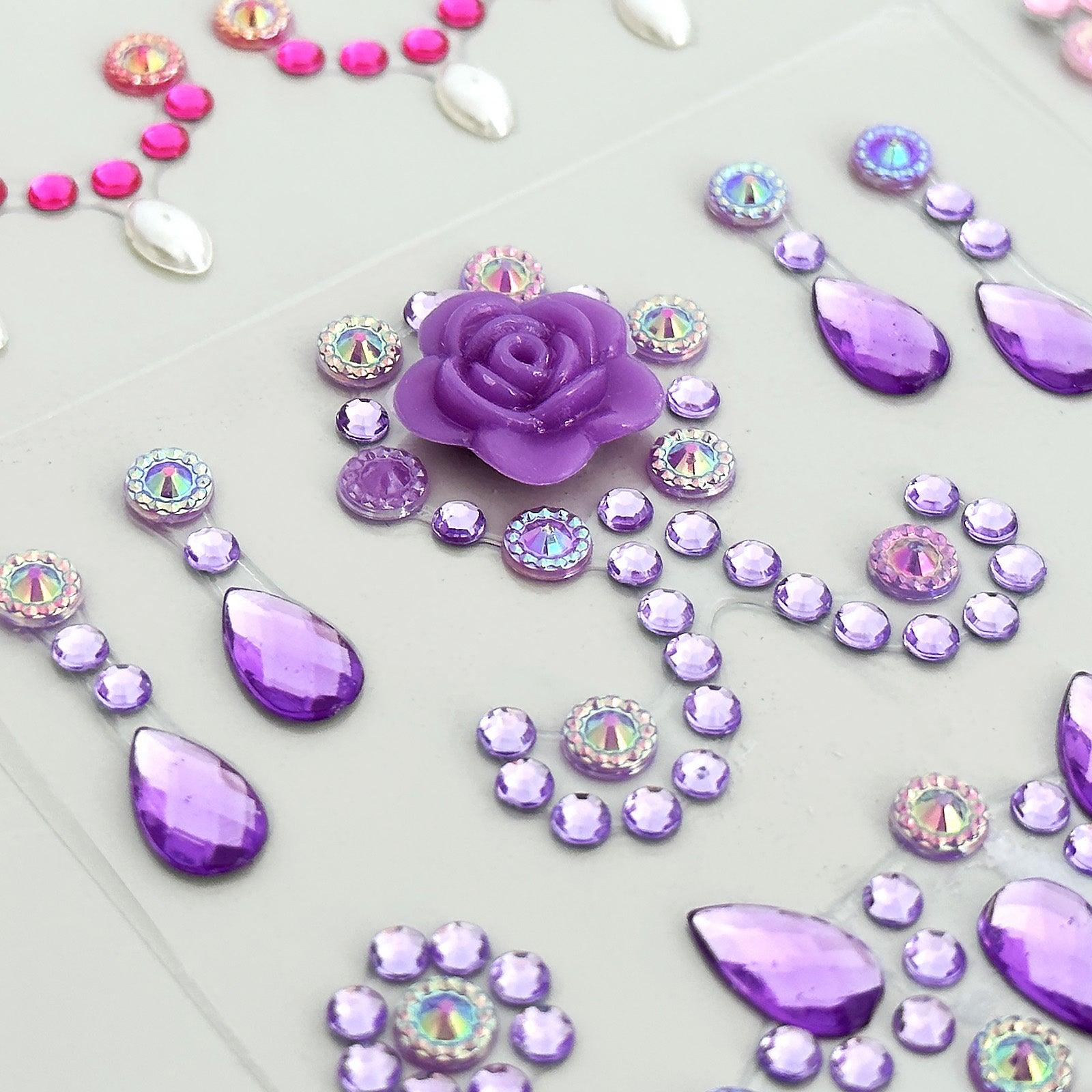 Wrapables Acrylic Self Adhesive Crystal Rhinestone Gem Stickers, Flowers  Pink Blue Green