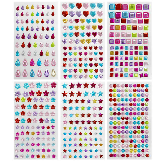 Wrapables Crystal Rhinestone Gem Stickers for DIY Arts & Crafts, Smartphones, Water Bottles, Sunglass Cases (Set of 6), Stars and Squares