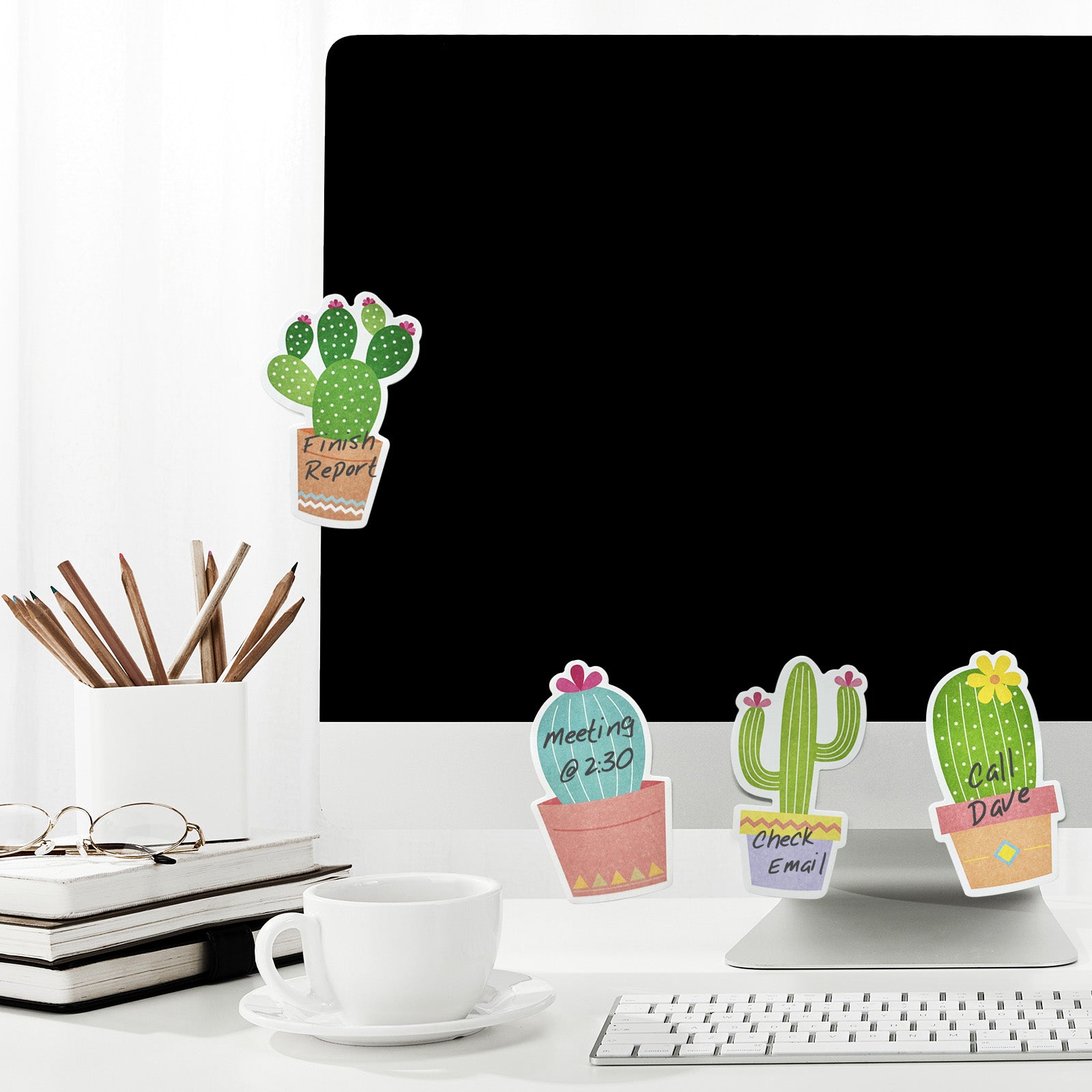 Wrapables Cute Cactus Succulents Sticky Notes, Adhesive Memo Notepads for Home, Office, Work (Set of 6)