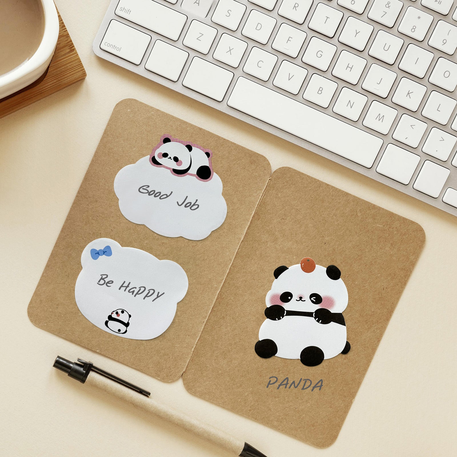 Wrapables Cute Panda Sticky Notes, Adhesive Memo Notepads for Home, Office, Work (Set of 8)