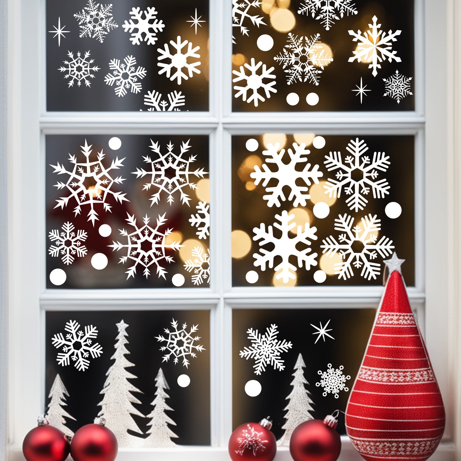 Wrapables Snowflake Window Clings Decal Stickers, Christmas Winter Decoration for Glass Windows, 9pc Starry