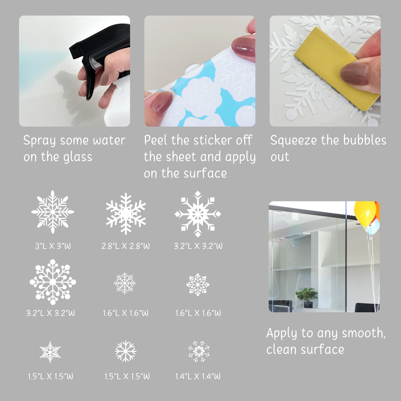 Wrapables Snowflake Window Clings Decal Stickers, Christmas Winter Decoration for Glass Windows, 8pc Festive